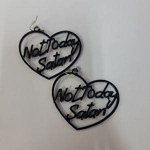 Not Today Satan Black Heart Dangle drop Earrings